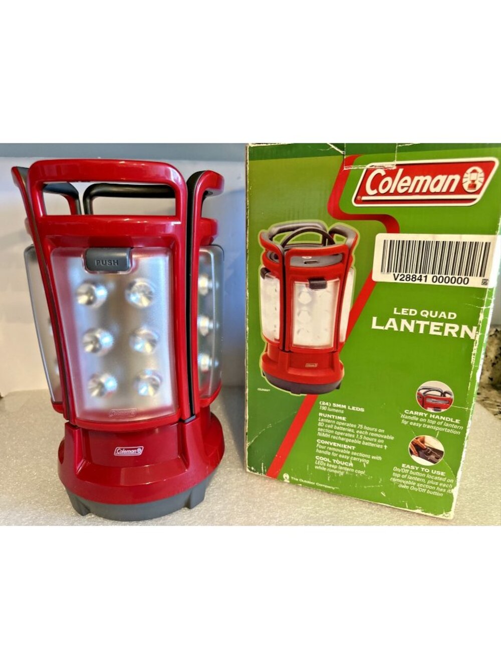 Coleman LED Quad Lantern 190 Lumens 75 Hour Run Time 4 Lights In One Recharge/Ba